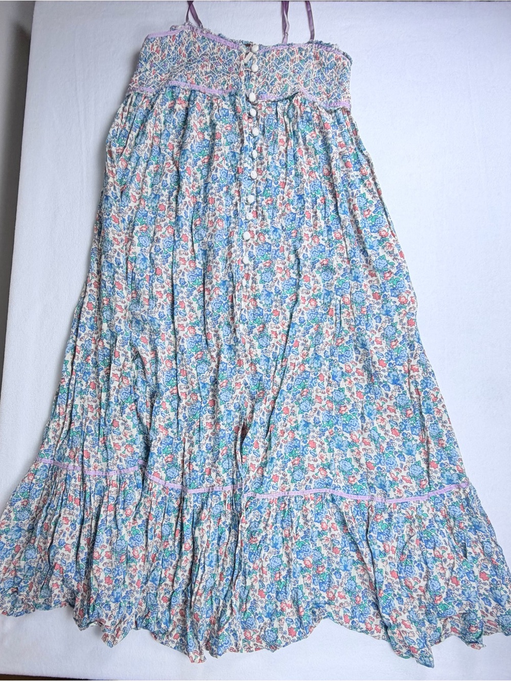 Free People Blue Floral Smocked Button-Front Maxi Dress Size XS - Picture 5 of 10